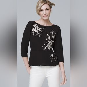 WHBM Black Floral Embroidery Blouse, size 6